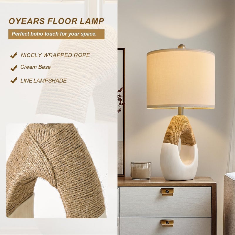 OYEARS 22” Boho Table Lamps for Bedroom Living Room Upgraded Set of 2 Medium Farmhouse Rattan Table Lamps, Rustic Home Decoration Nightstand Bedside Lamp for Office (Not Include Bulbs) - Image 4